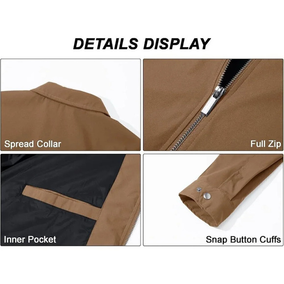 ❤️ Men's  Lightweight Jacket Full Zip Golf Jackets Collar Windbreaker - Picture 6 of 6